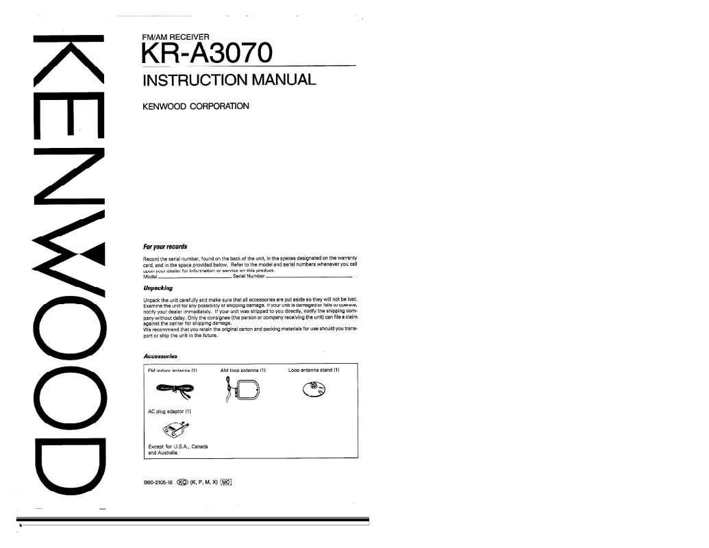 Mode d'emploi KENWOOD KR-A3070