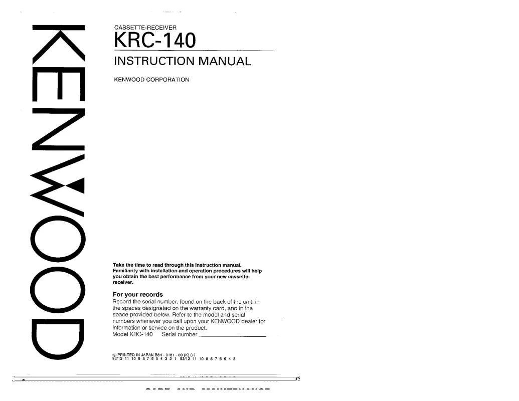 Mode d'emploi KENWOOD KRC-140
