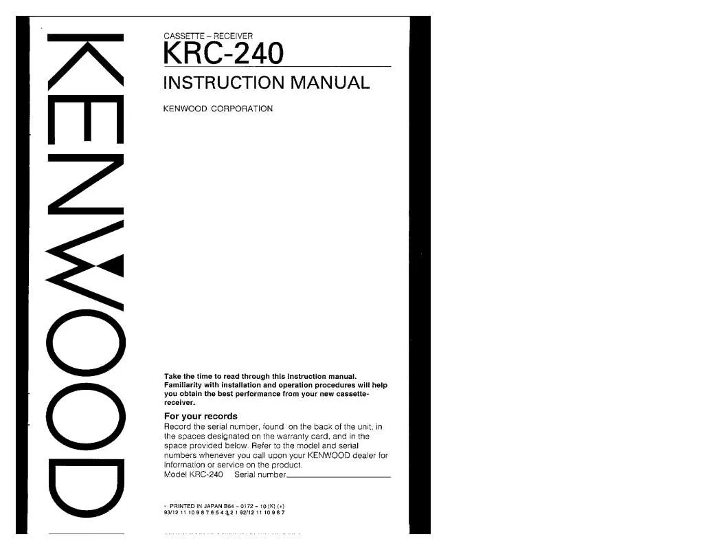 Mode d'emploi KENWOOD KRC-240