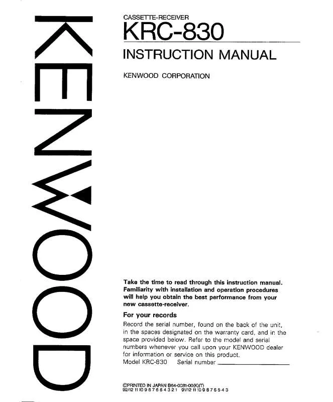 Mode d'emploi KENWOOD KRC-830