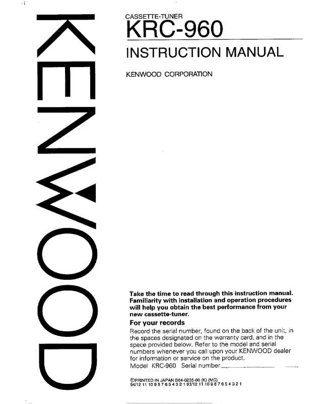 Mode d'emploi KENWOOD KRC-960