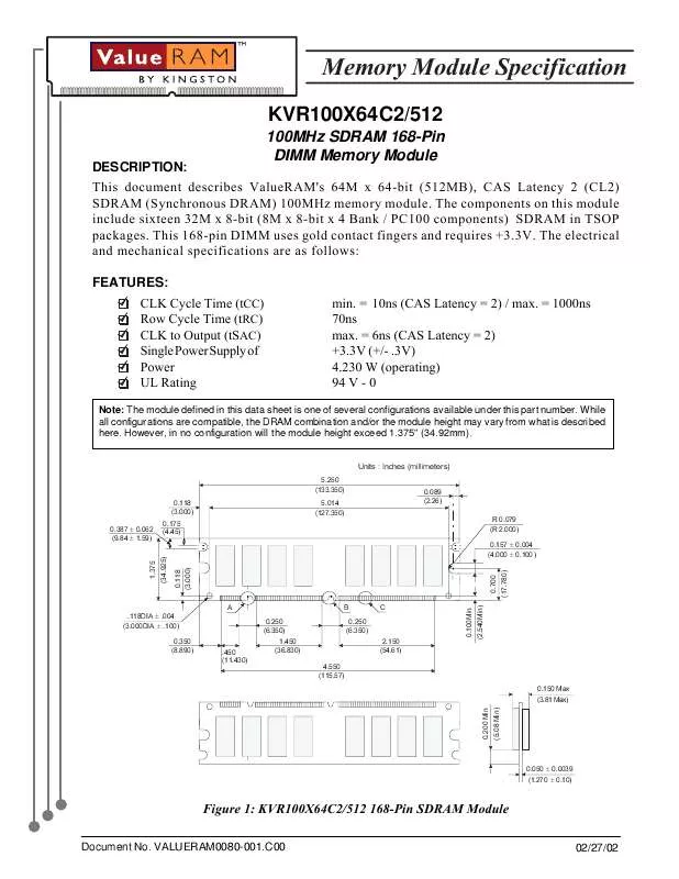 Mode d'emploi KINGSTON KVR100X64C2512
