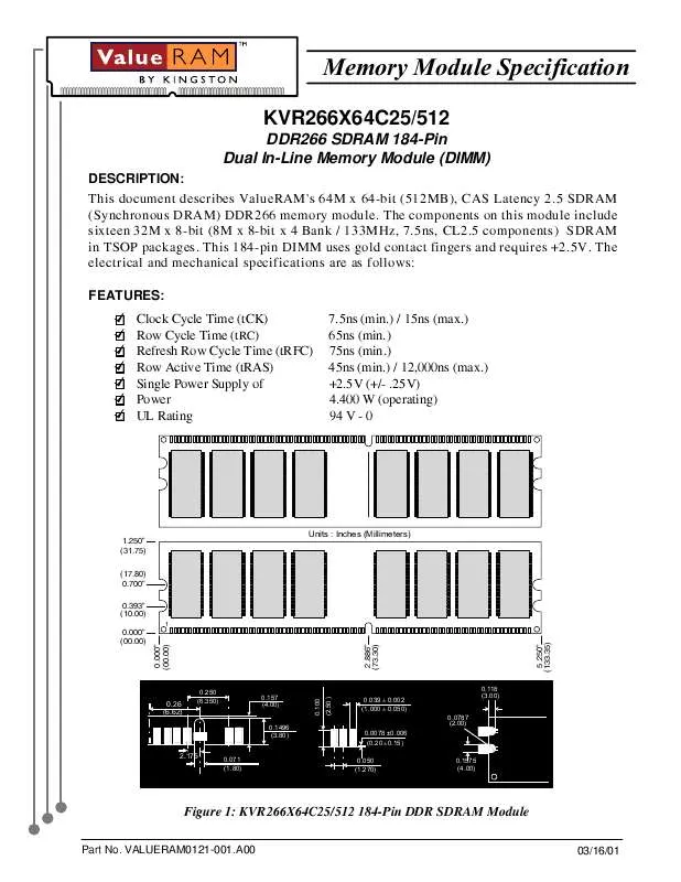 Mode d'emploi KINGSTON KVR266X64C25512