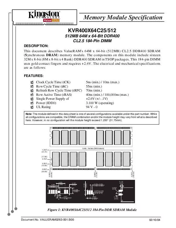 Mode d'emploi KINGSTON KVR400X64C25512