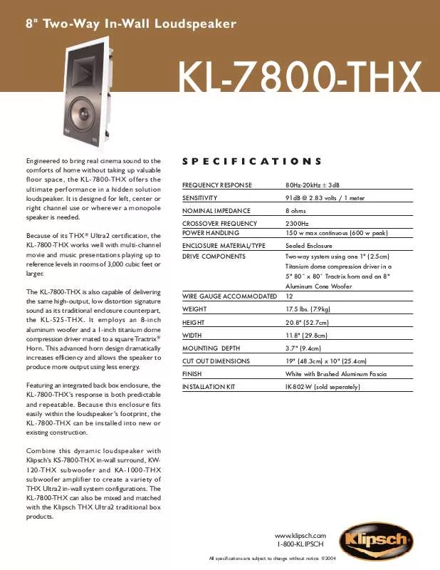 Mode d'emploi KLIPSCH KL-7800-THX