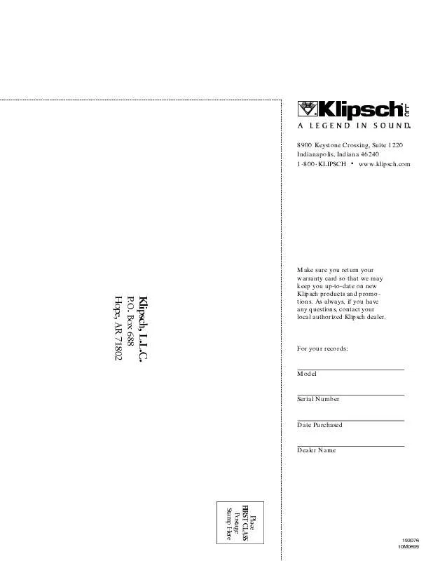Mode d'emploi KLIPSCH KSB 1.1