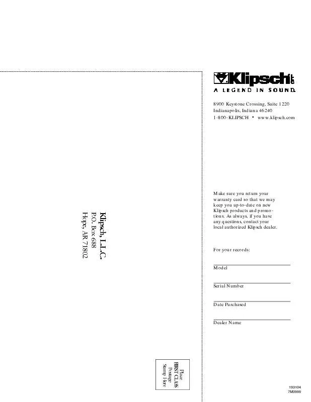 Mode d'emploi KLIPSCH LF-12