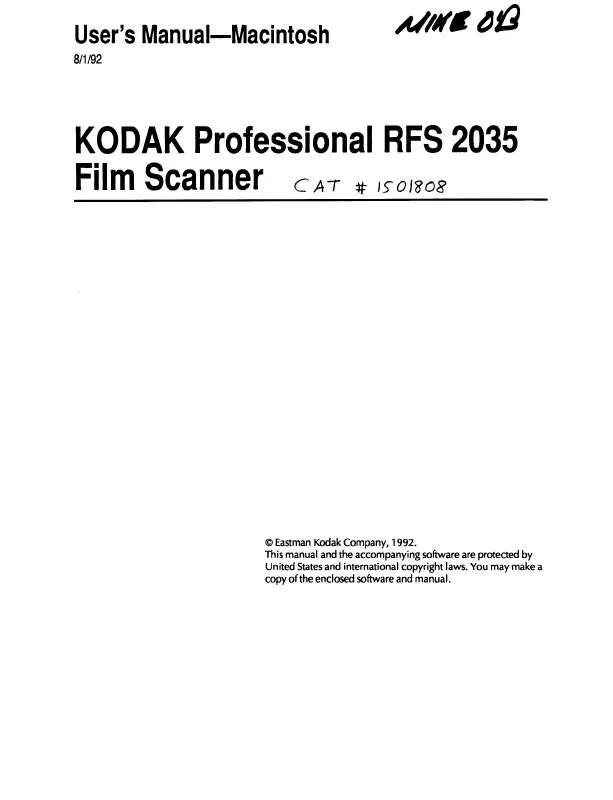 Mode d'emploi KODAK RFS 2035 FILM SCANNER