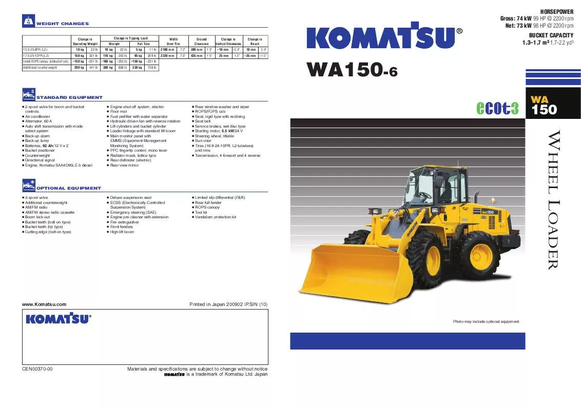 Mode d'emploi KOMATSU WA150-6