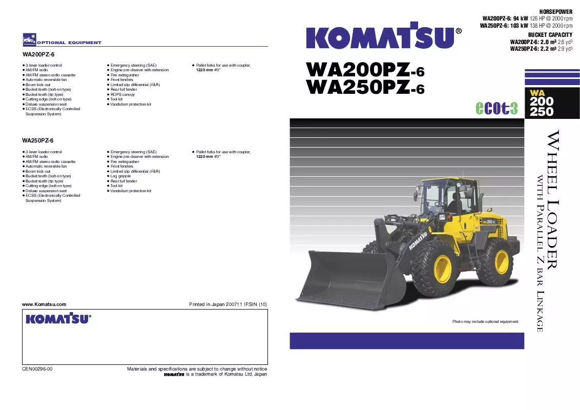 Mode d'emploi KOMATSU WA200PX-6