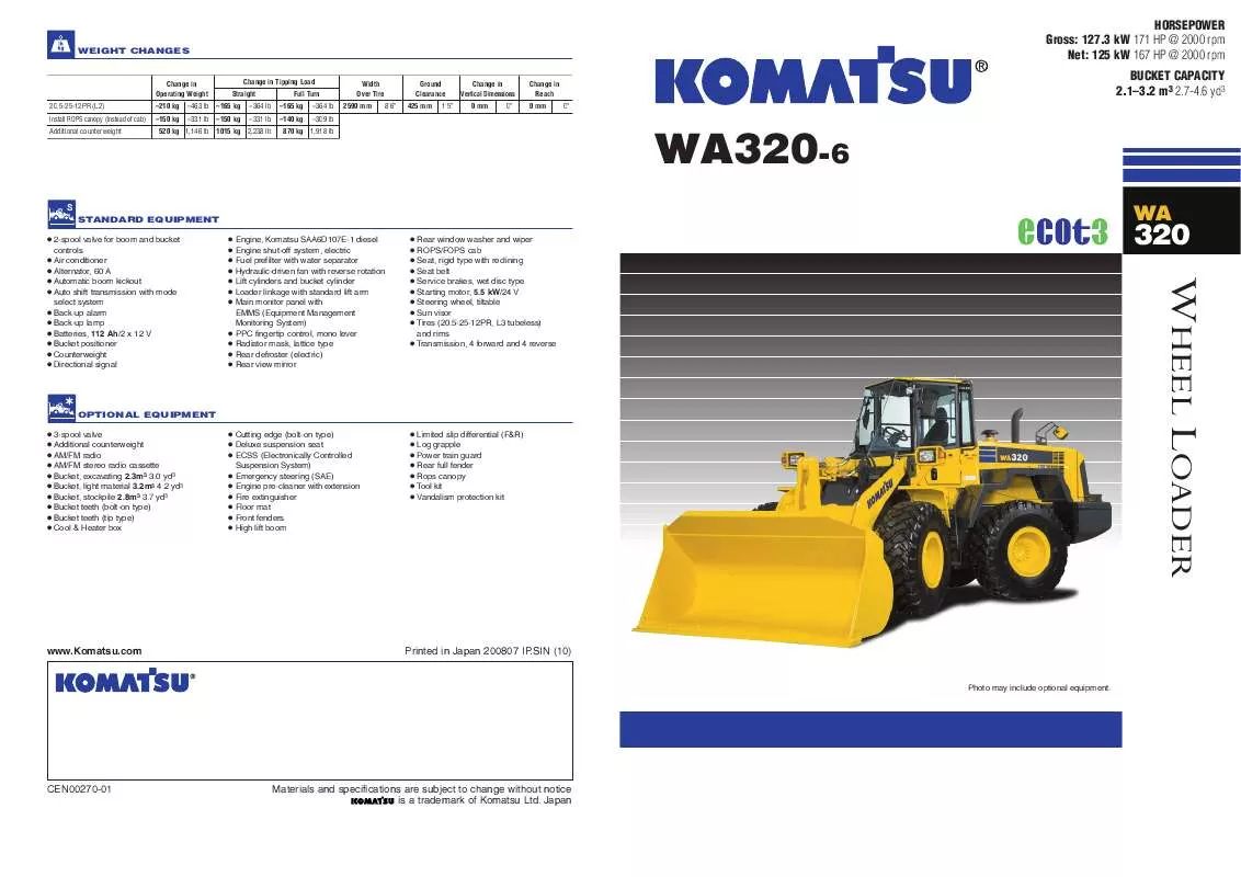 Mode d'emploi KOMATSU WA320-6