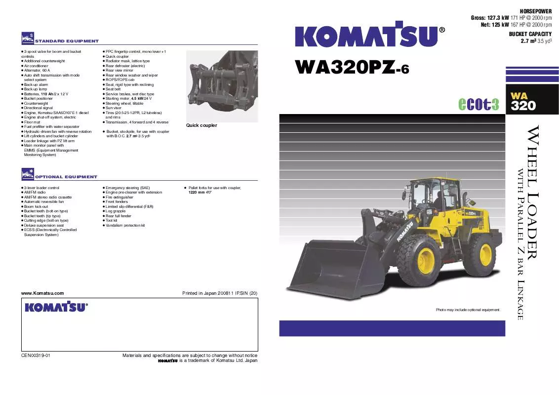 Mode d'emploi KOMATSU WA320PZ-6