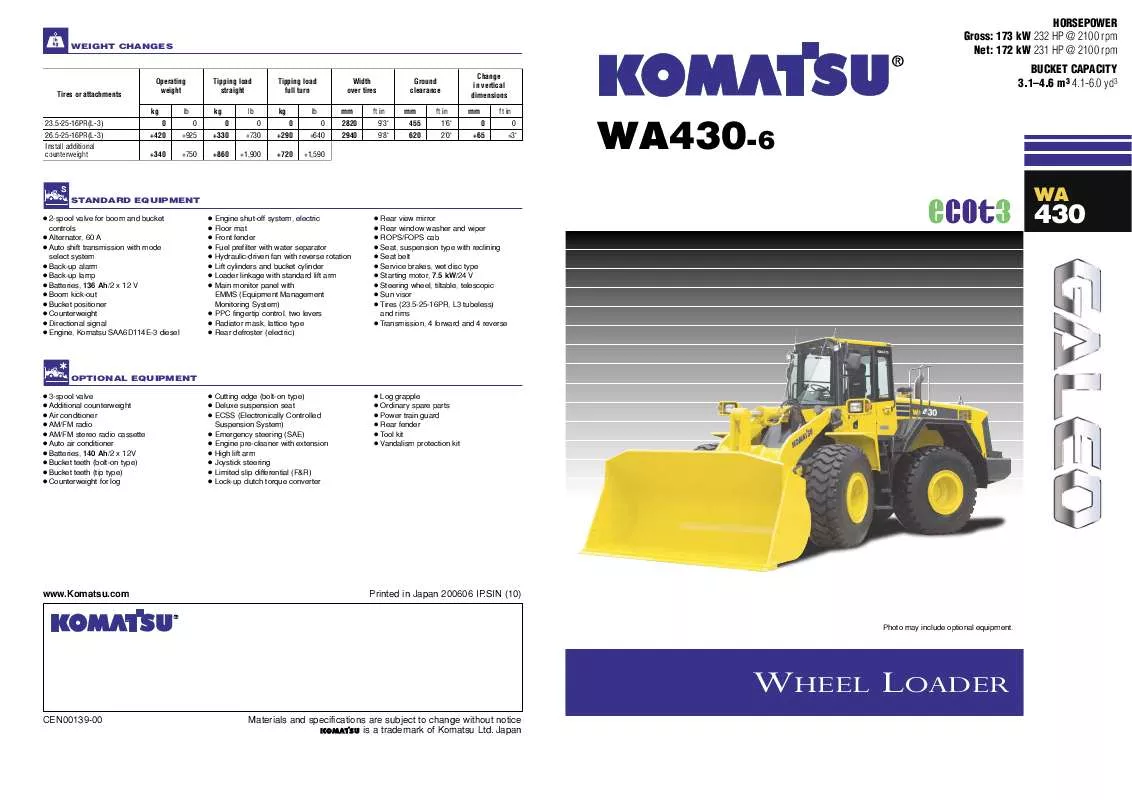Mode d'emploi KOMATSU WA430-6