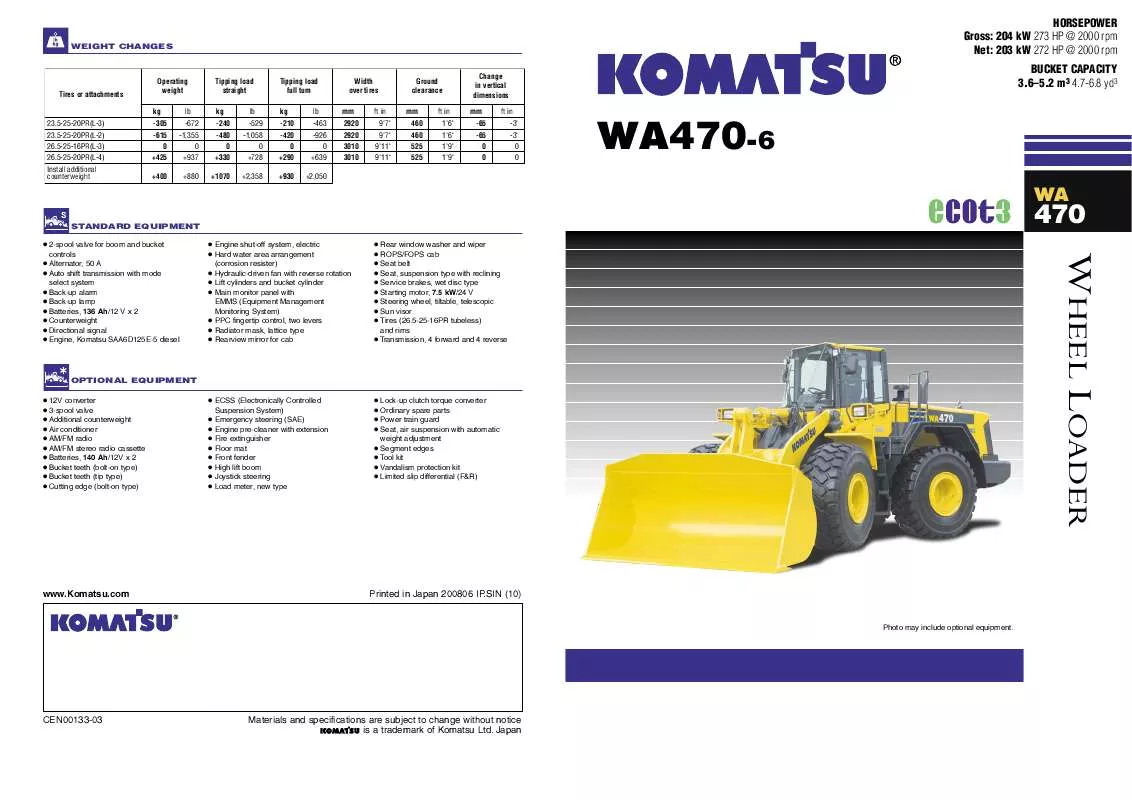 Mode d'emploi KOMATSU WA470-6