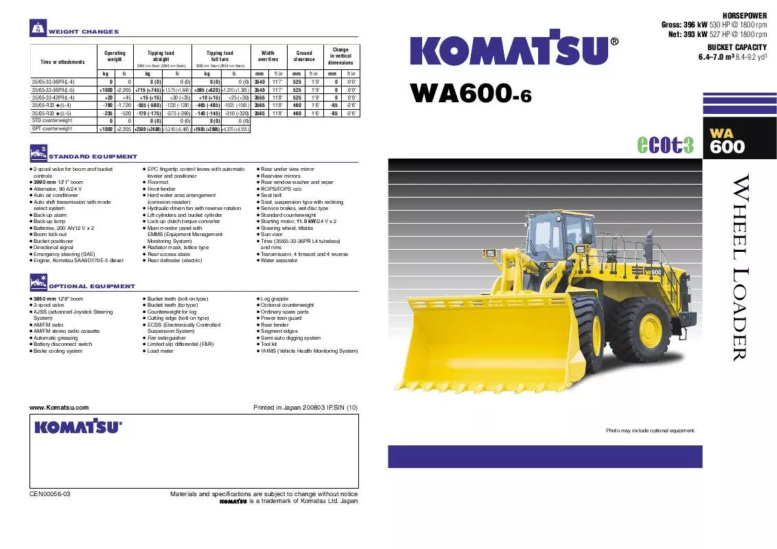 Mode d'emploi KOMATSU WA600-6