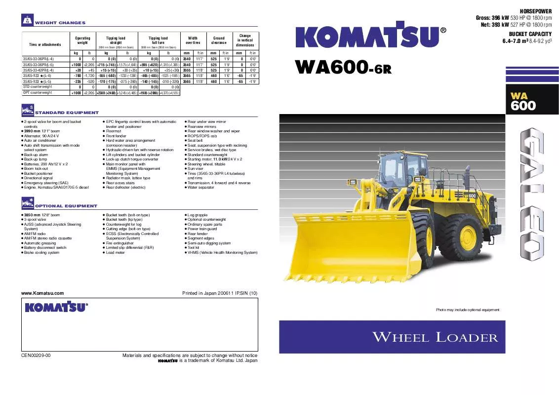 Mode d'emploi KOMATSU WA600-6R