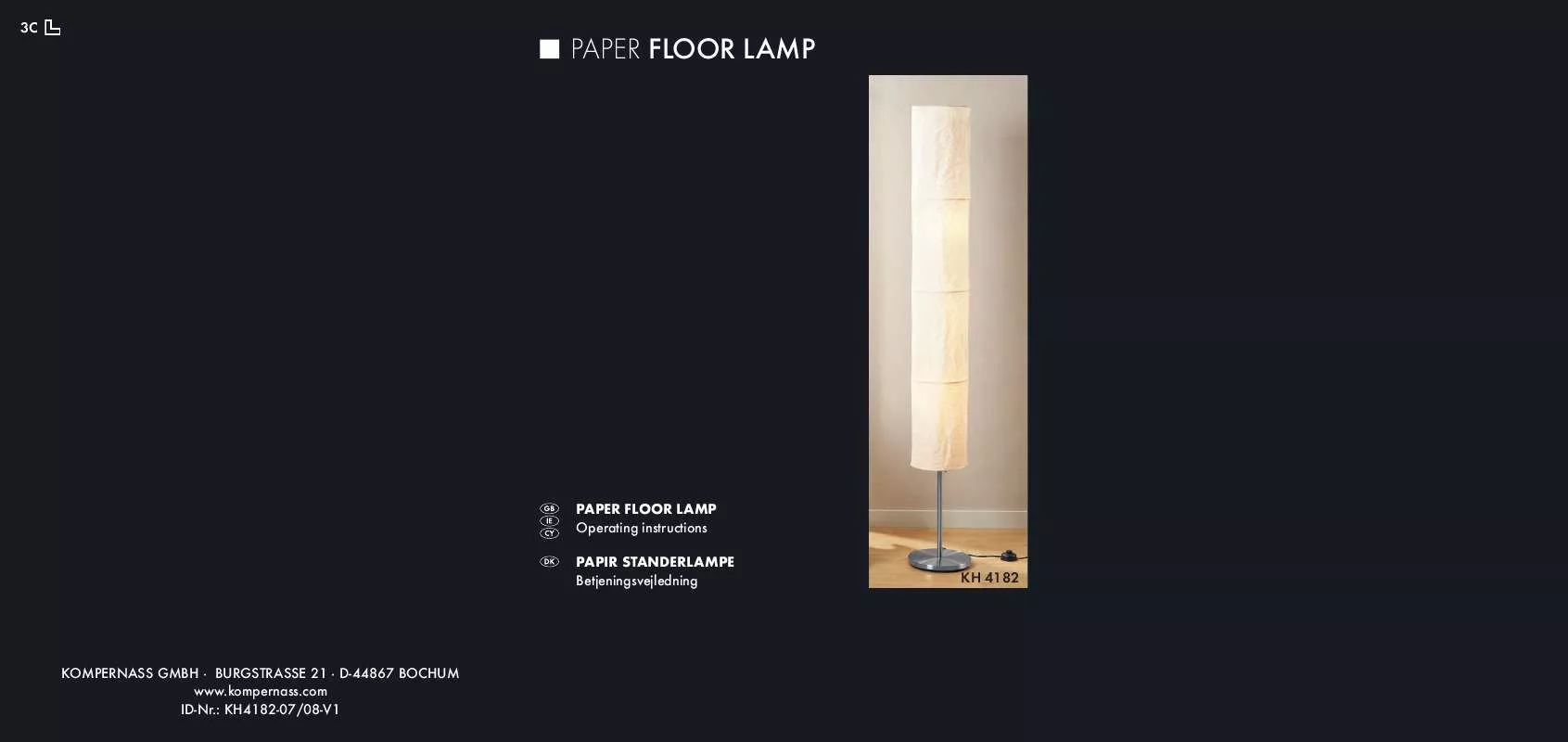 Mode d'emploi KOMPERNASS KH 4182 PAPER FLOOR LAMP