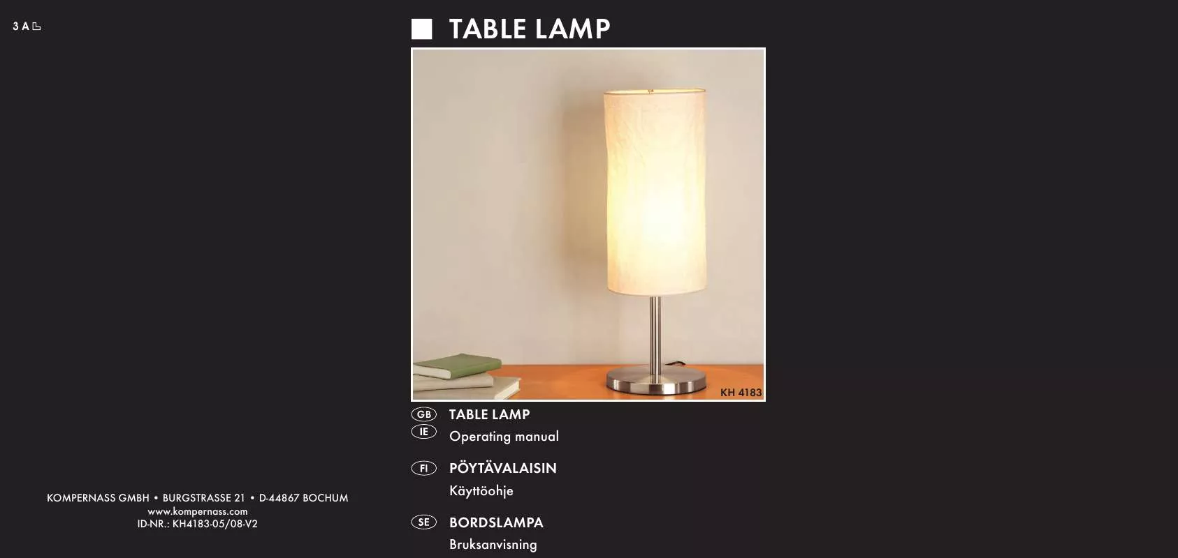 Mode d'emploi KOMPERNASS KH 4183 TABLE LAMP
