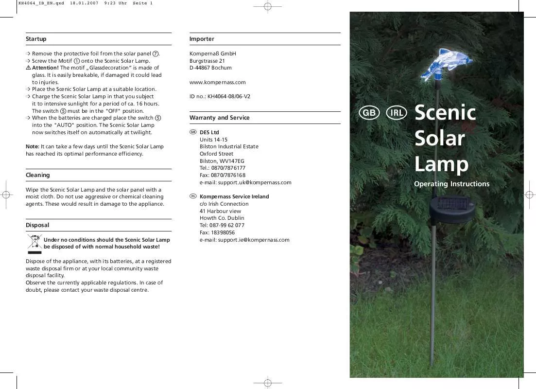 Mode d'emploi KOMPERNASS KH 4064 SCENIC SOLAR LAMP