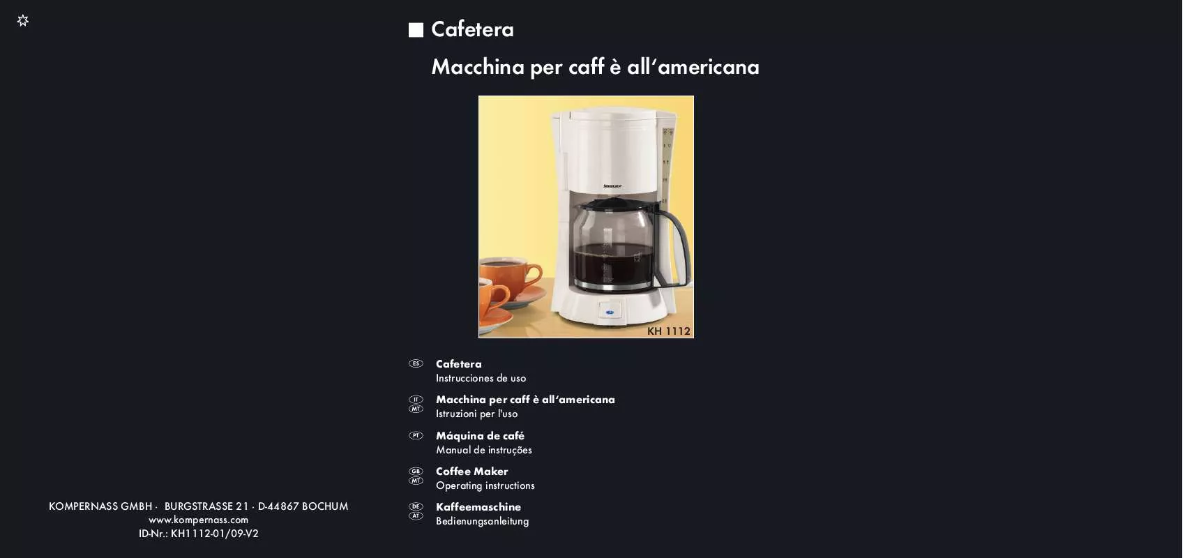Mode d'emploi KOMPERNASS SILVERCREST KH 1112 COFFEE MAKER