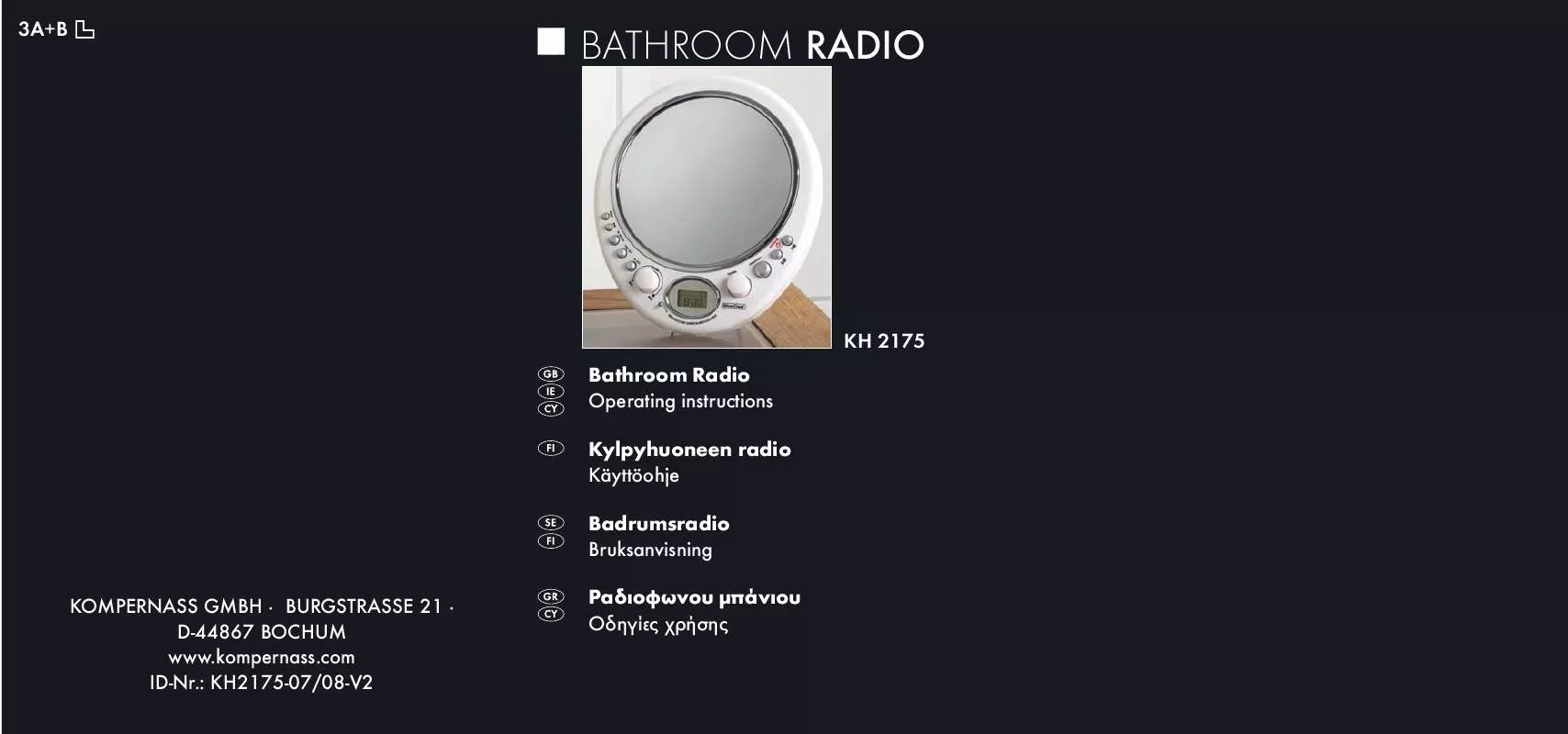 Mode d'emploi KOMPERNASS SILVERCREST KH 2175 BATHROOM RADIO