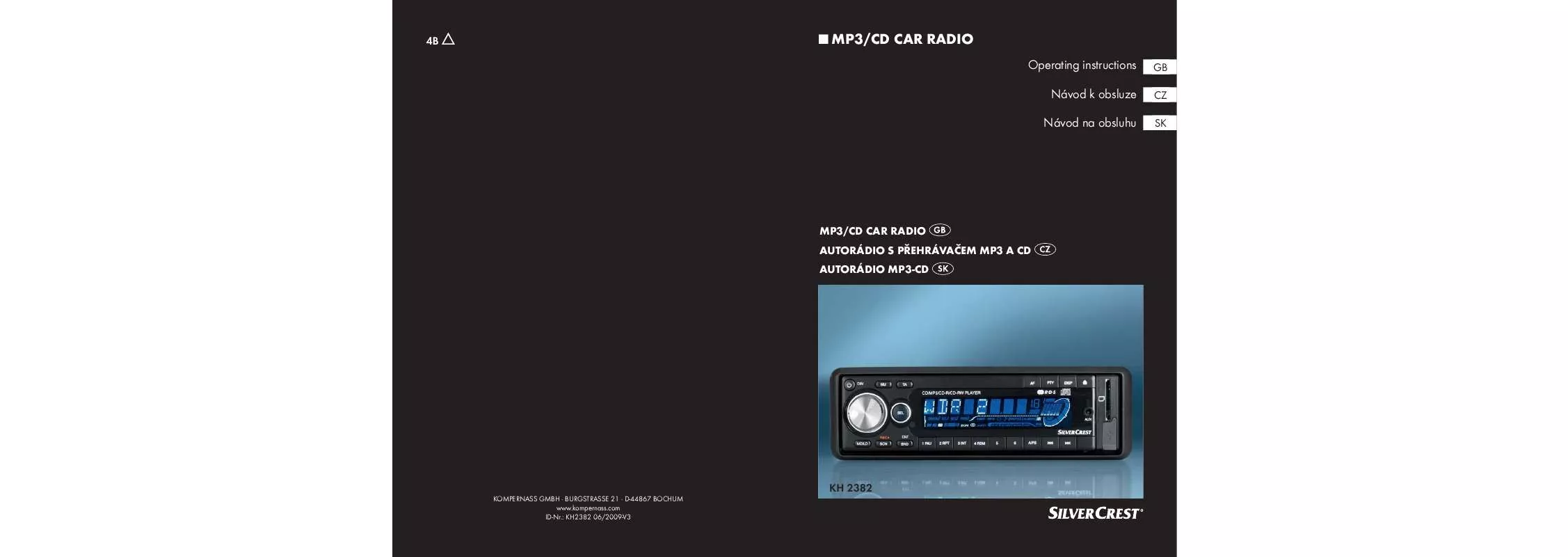 Mode d'emploi KOMPERNASS SILVERCREST KH 2382 MP3/CD CAR RADIO