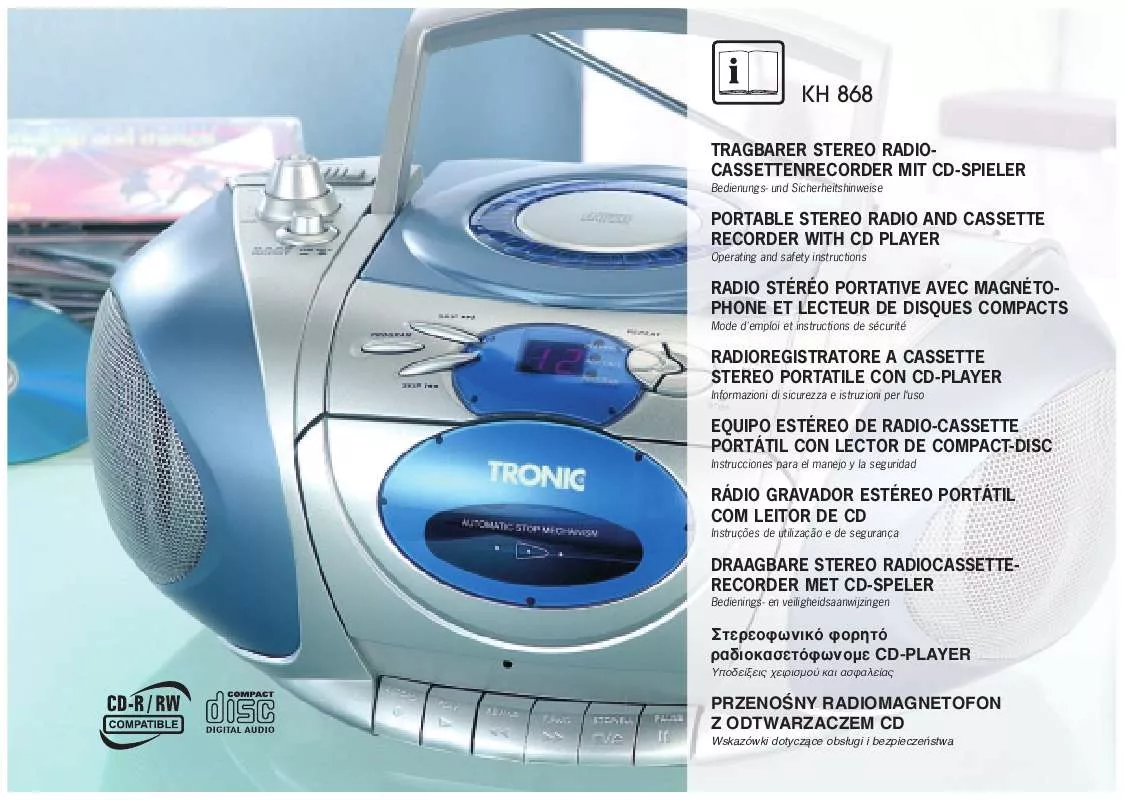 Mode d'emploi KOMPERNASS TRONIC KH 868 PORTABLE STEREO RADIO AND CASSETTE RECORDER WITH CD PLAYER