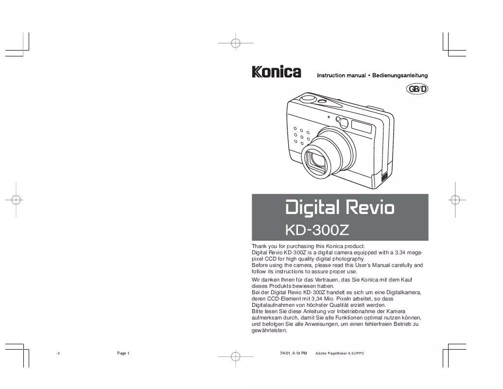 Mode d'emploi KONICA DIGITAL REVIO KD-300Z
