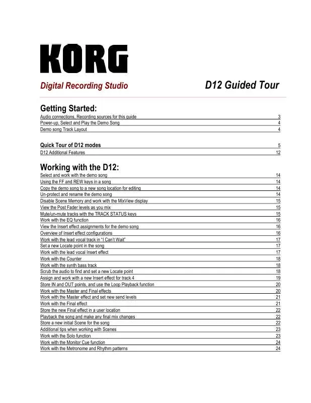 Mode d'emploi KORG D12 GUIDED TOUR