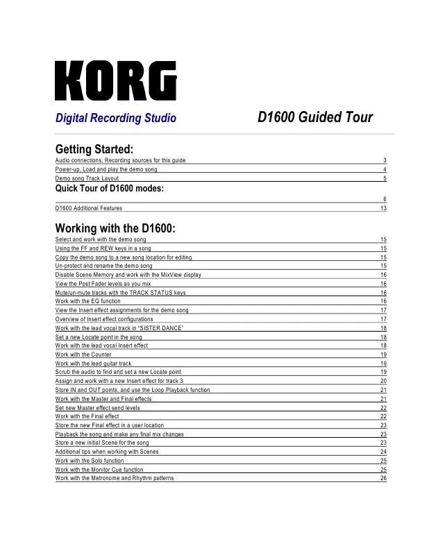 Mode d'emploi KORG D1600 GUIDED TOUR