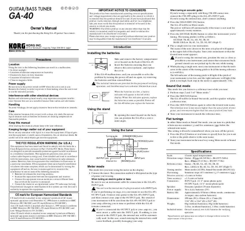 Mode d'emploi KORG GA-40