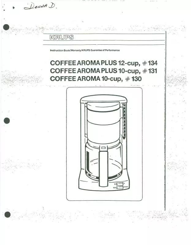 Mode d'emploi KRUPS COFFEE AROMA PLUS 10-CUP 131