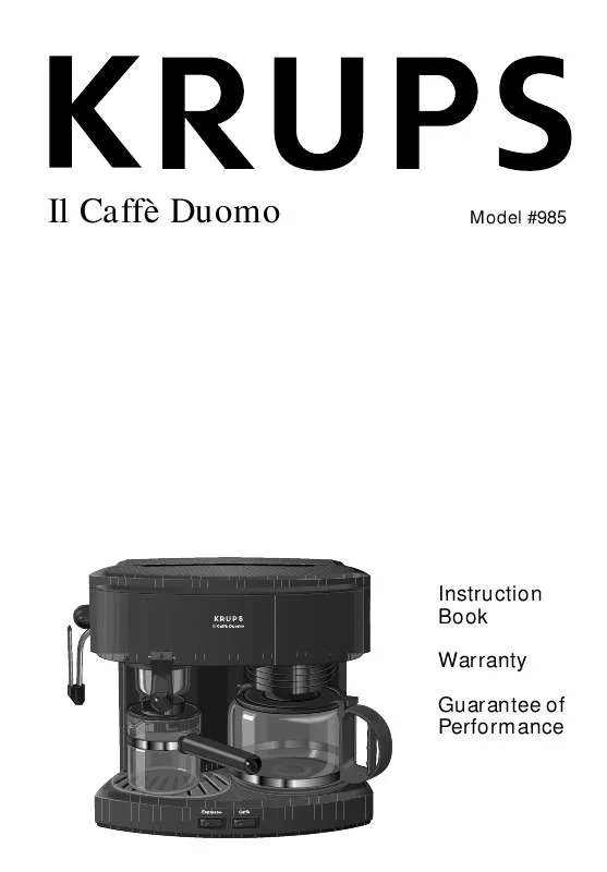 Mode d'emploi KRUPS IL CAFFE DUOMO 985