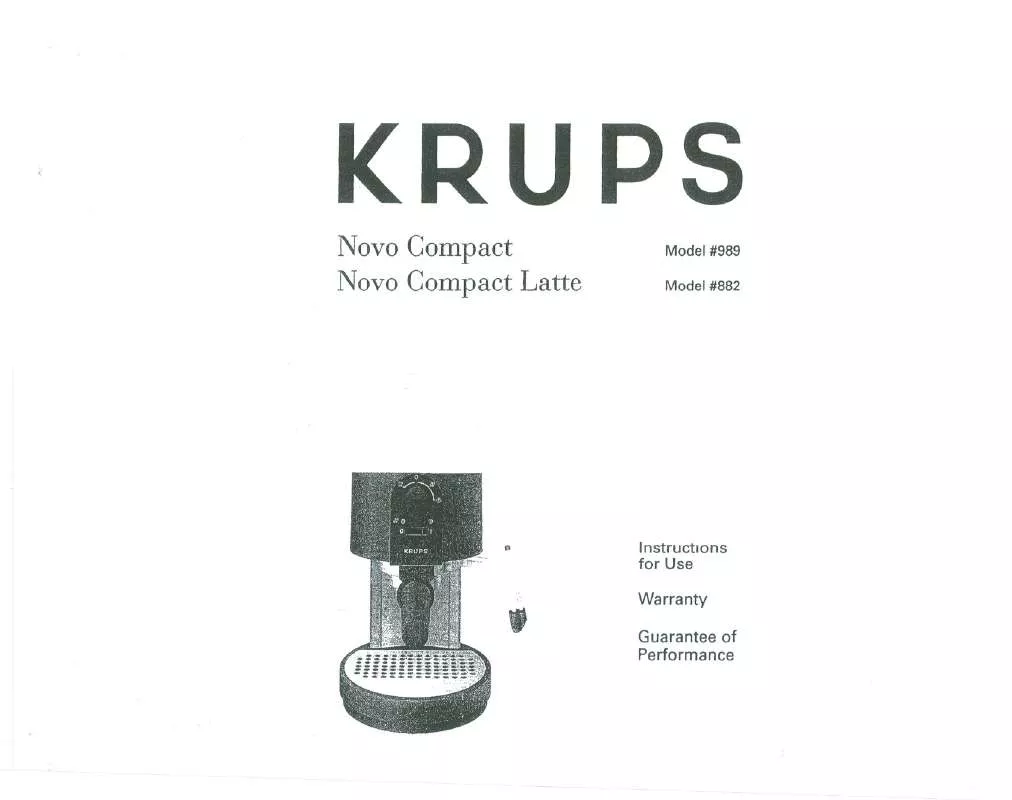 Mode d'emploi KRUPS NOVO COMPACT LATTE 882