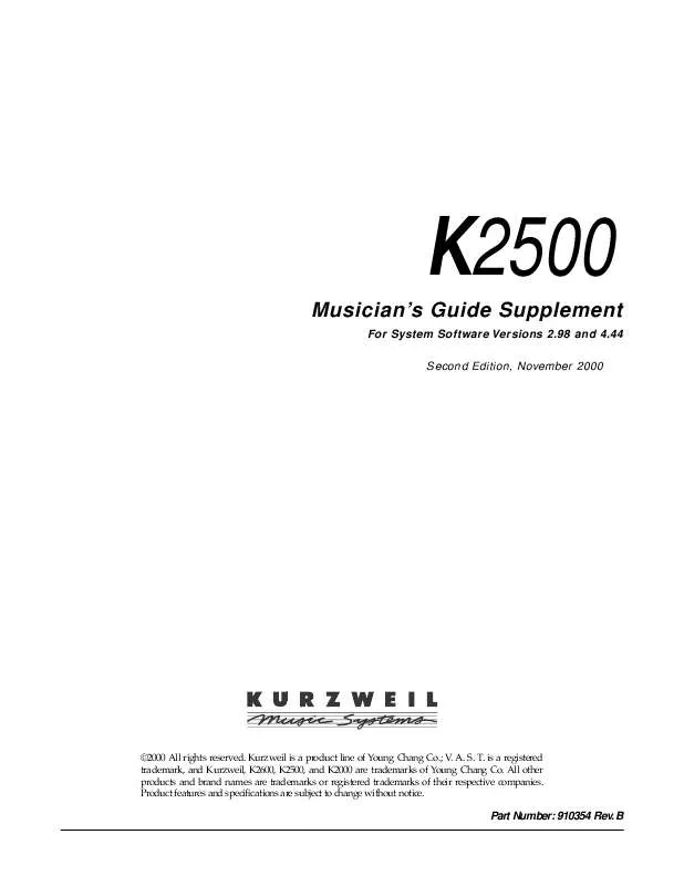 Mode d'emploi KURZWEIL K2500