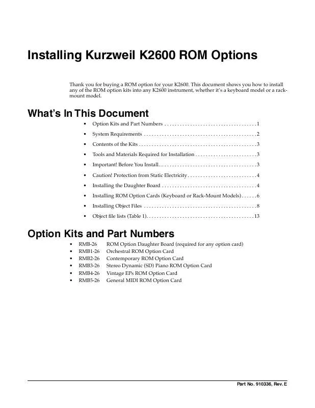 Mode d'emploi KURZWEIL K2600 ROM
