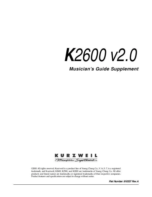 Mode d'emploi KURZWEIL K2600 V2.0