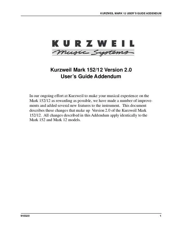 Mode d'emploi KURZWEIL MARK 152 V2.0