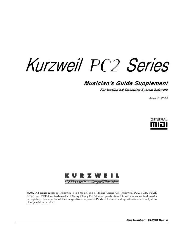 Mode d'emploi KURZWEIL PC2 V3.0