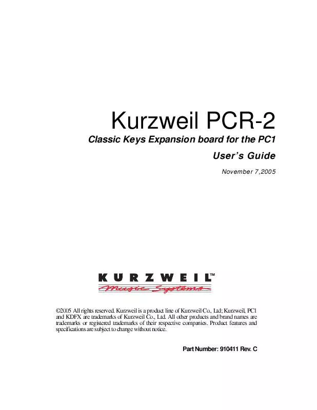 Mode d'emploi KURZWEIL PCR-2