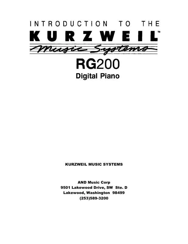 Mode d'emploi KURZWEIL RG 200 DIGITAL PIANO