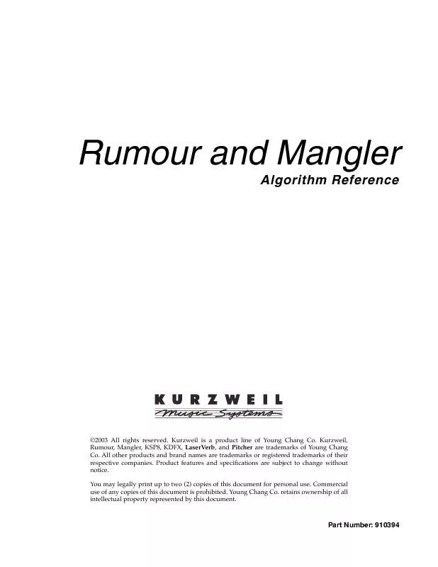 Mode d'emploi KURZWEIL RUMOUR AND MANGLER