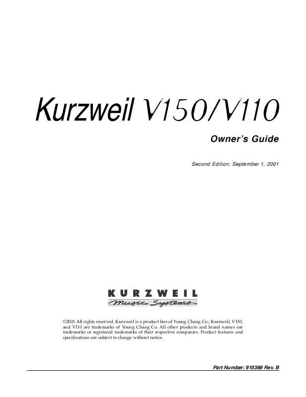 Mode d'emploi KURZWEIL V110