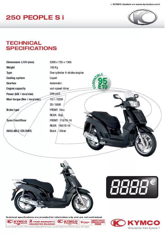 Mode d'emploi KYMCO 250 PEOPLE S INJECTION