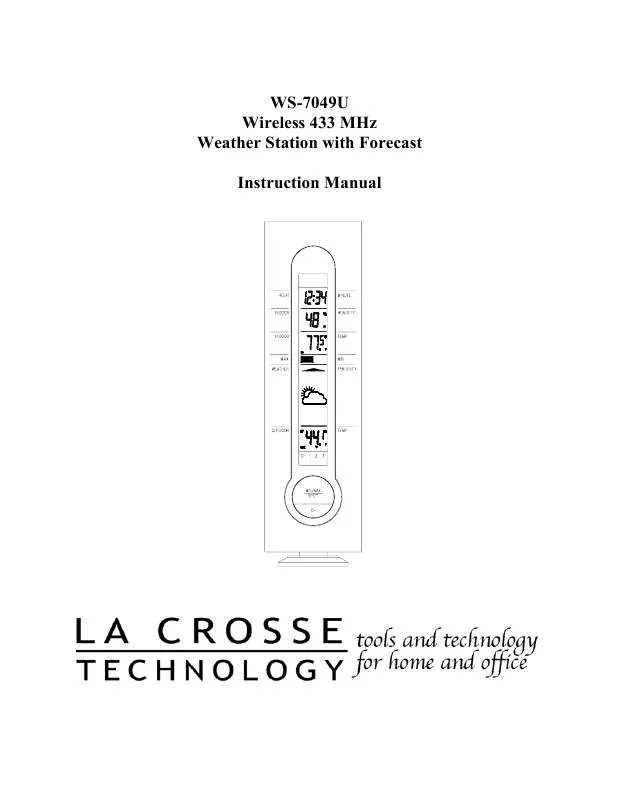 Mode d'emploi LA CROSSE TECHNOLOGY WS-7049-MAH