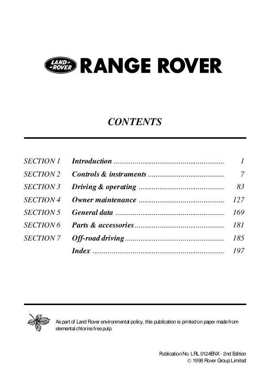 Mode d'emploi LAND ROVER RANGE ROVER P38
