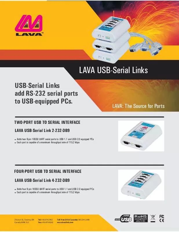 Mode d'emploi LAVA USB-SERIAL LINK