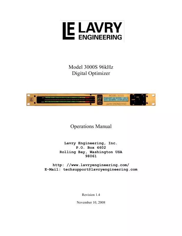 Mode d'emploi LAVRY 3000S