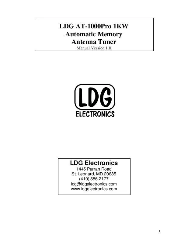 Mode d'emploi LDG ELECTRONICS AT-1000PRO 1KW