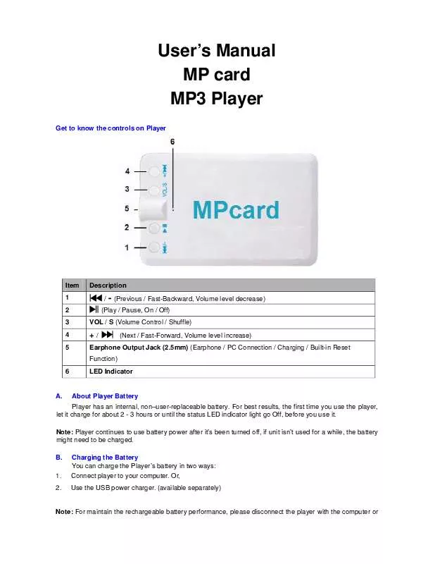 Mode d'emploi LENCO MP CARD